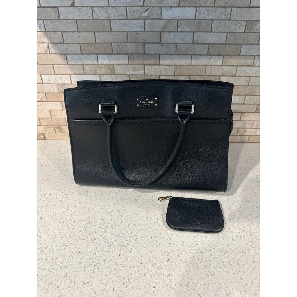 Kate Spade Genuine‎ Leather Black Tote Purse with coin bag
